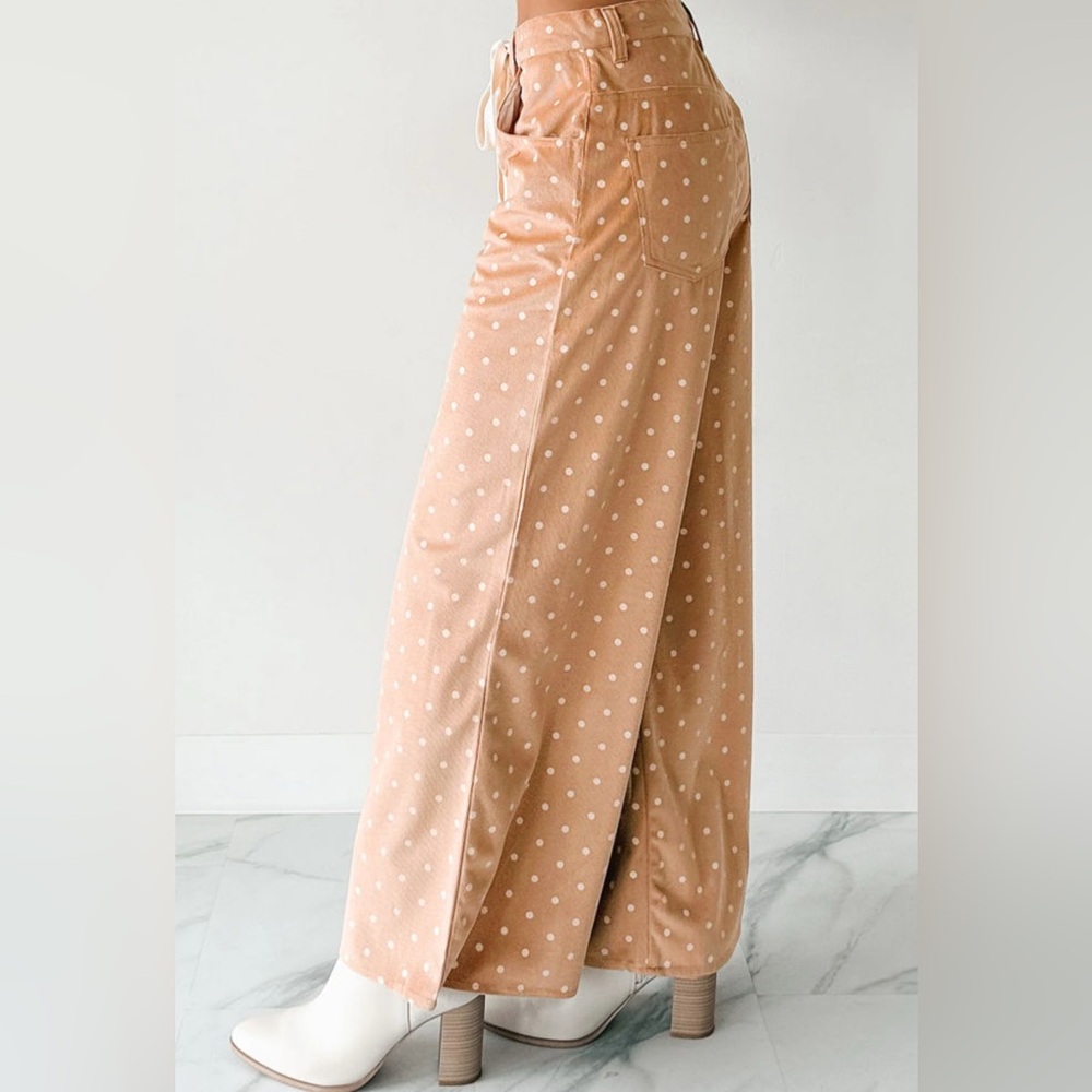 Emilia- Tan Polka Dot Wide-Leg Pants - Picture 4 of 6